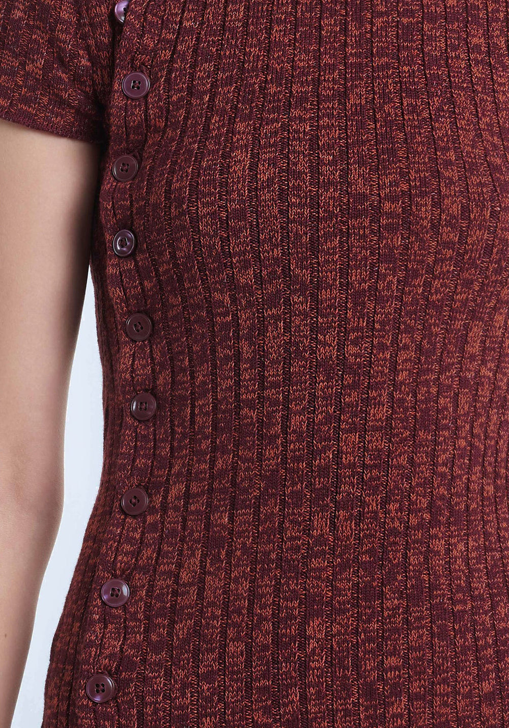 ASYMMETRIC BUTTON DRESS MAROON