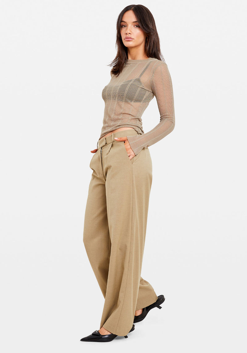 SHEER KNIT LONG SLEEVE TOP OLIVE