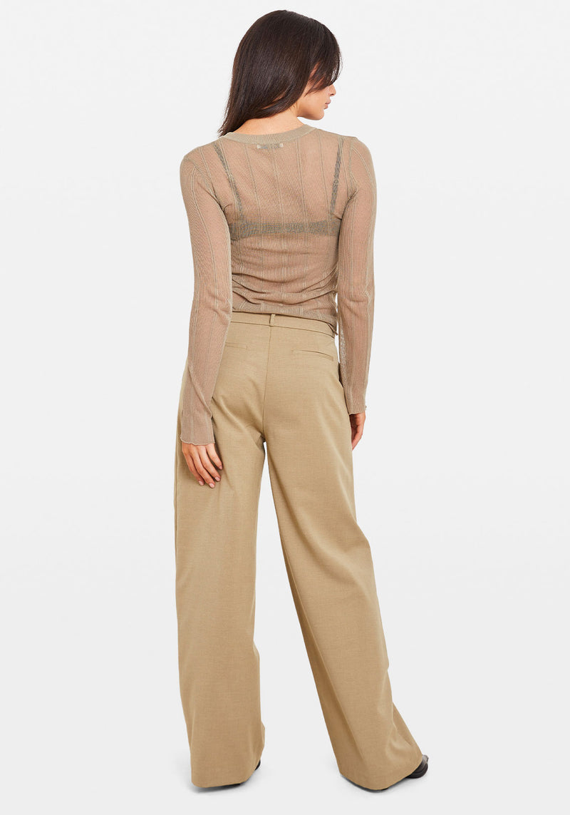 SHEER KNIT LONG SLEEVE TOP OLIVE