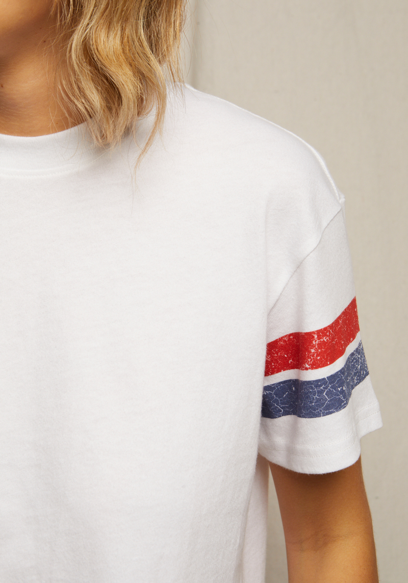 LEXI  ATHLETIC TEE WHITE/POPPY AND NAVY STRIPE