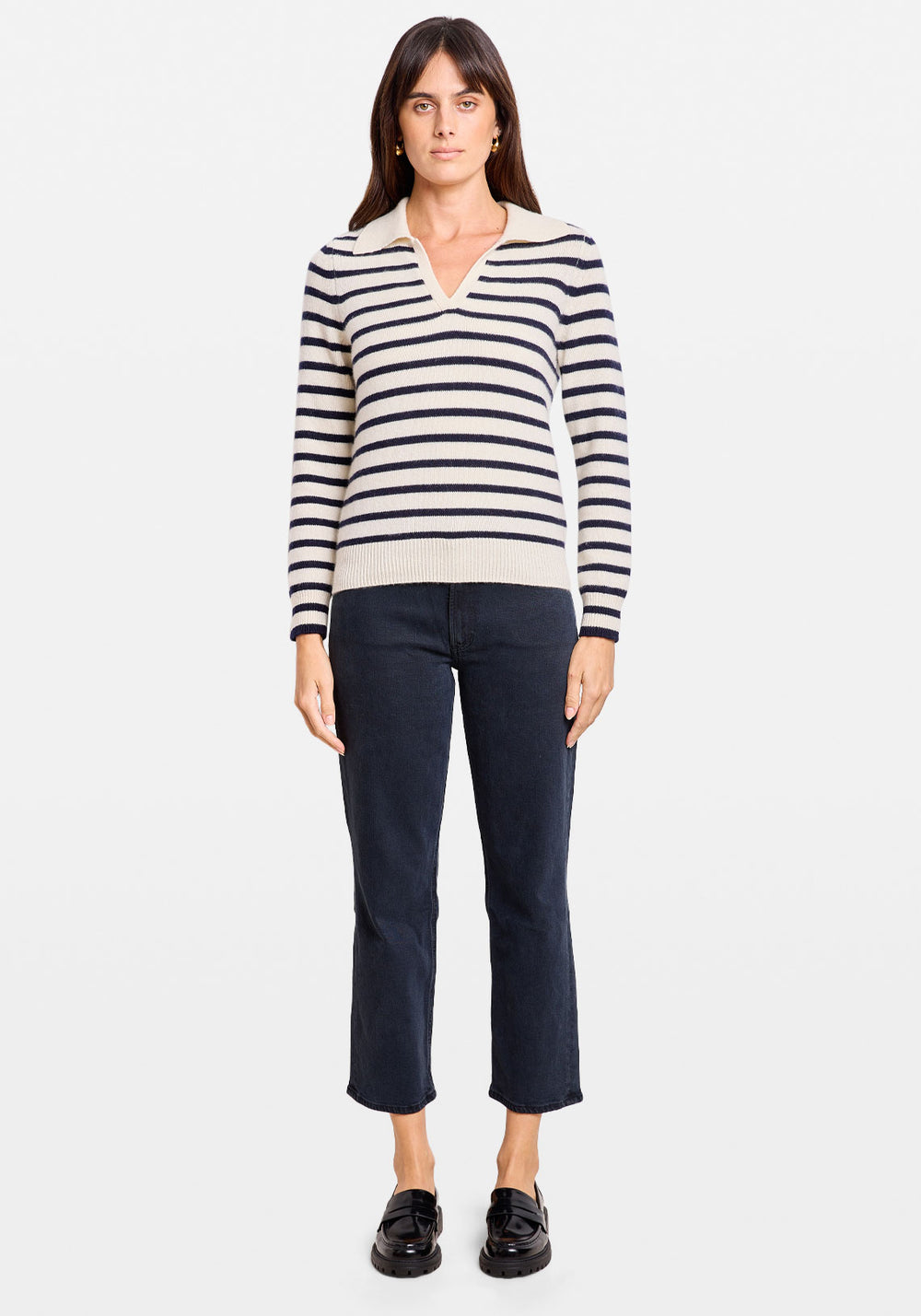 CASHMERE POLO JUMPER STRIPE
