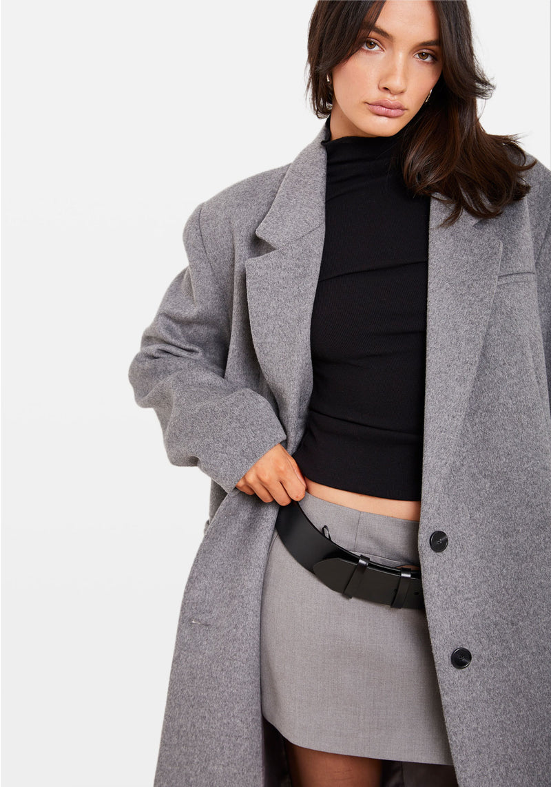 LOW RISE TAILORED MINI SKIRT LIGHT GREY