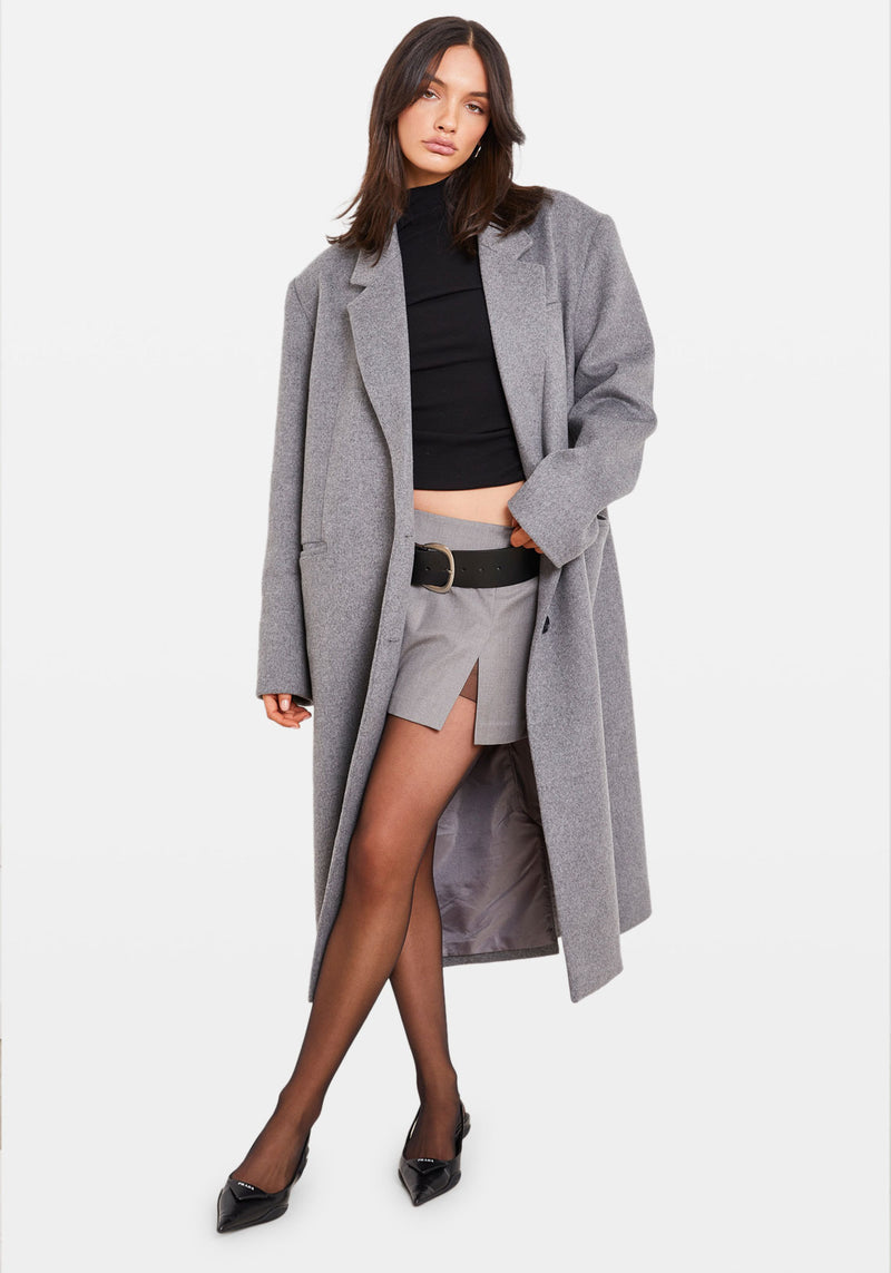 LOW RISE TAILORED MINI SKIRT LIGHT GREY
