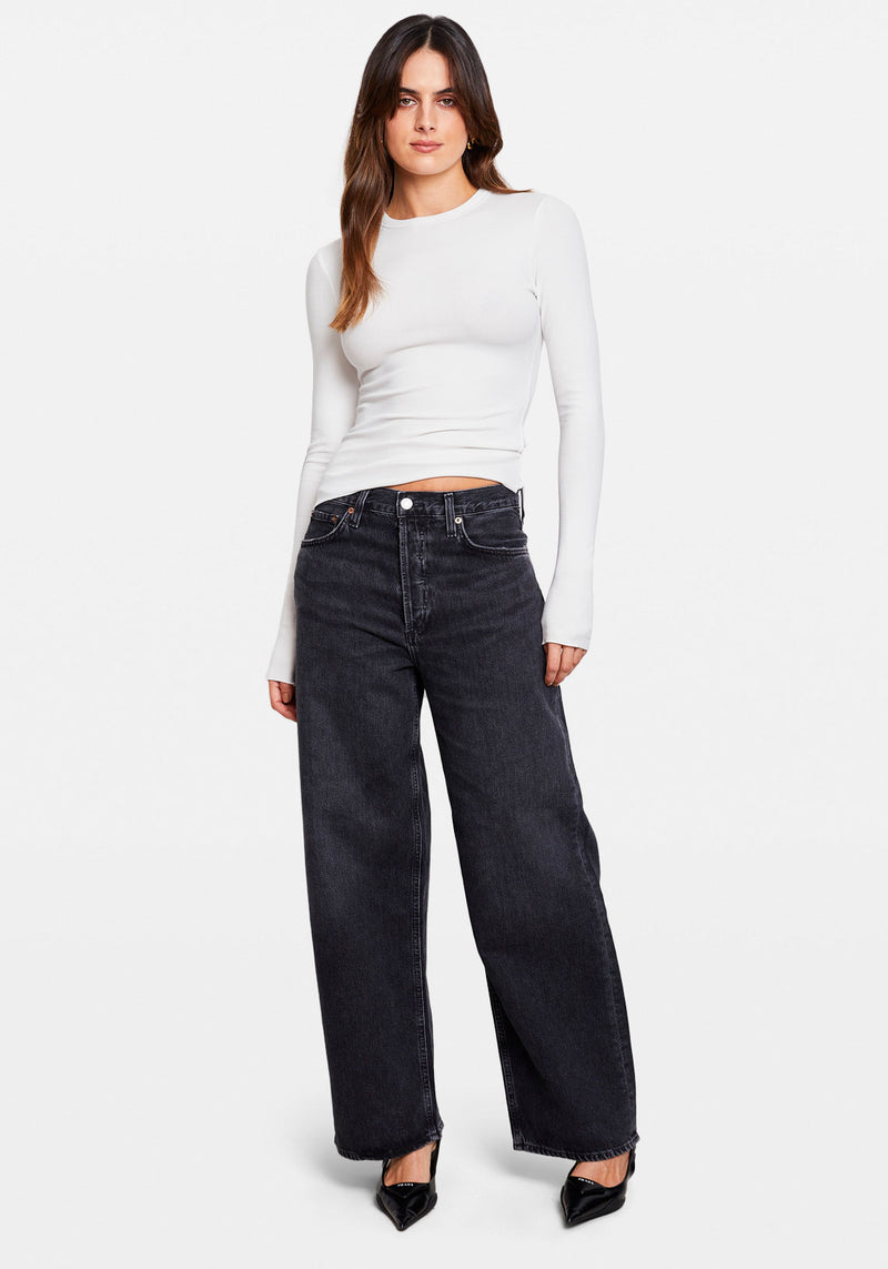 RIBBED LS CREW NECK TOP WHITE