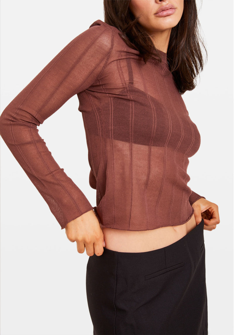 SHEER KNIT LONG SLEEVE TOP
