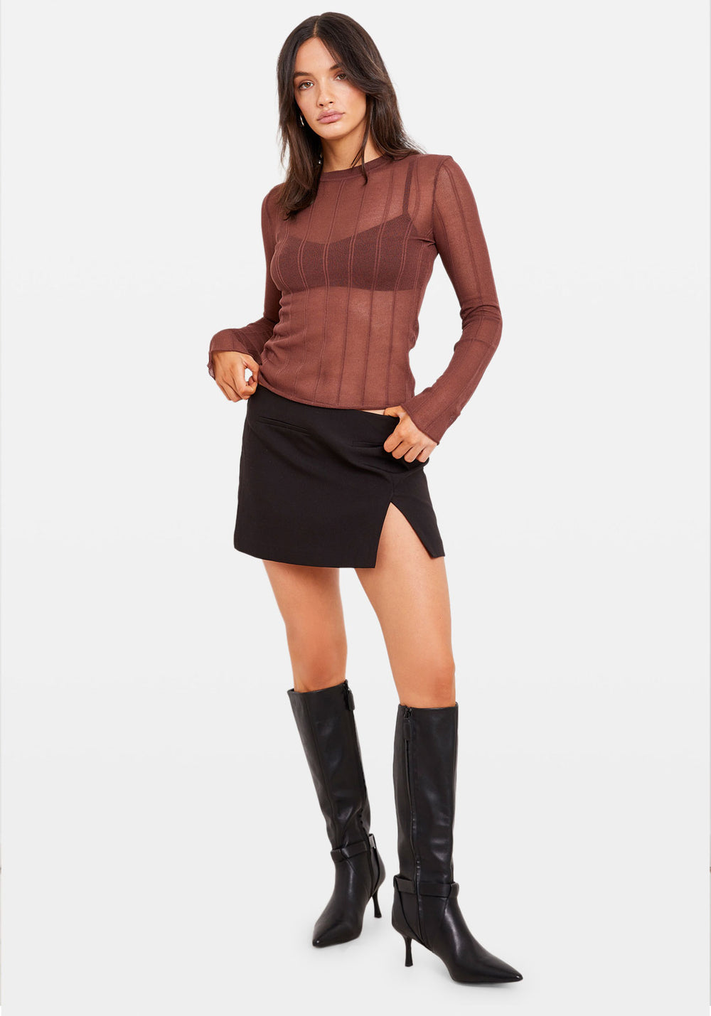 SHEER KNIT LONG SLEEVE TOP