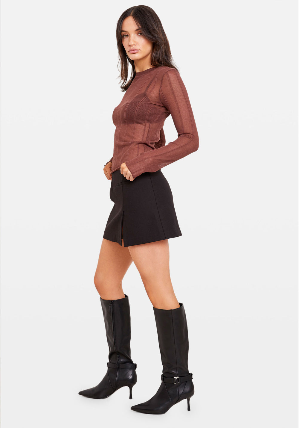 SHEER KNIT LONG SLEEVE TOP