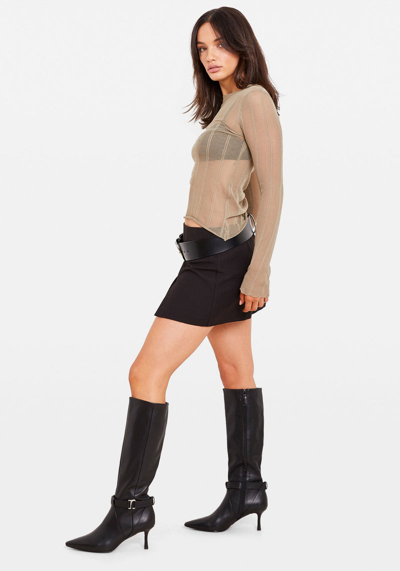 SHEER KNIT LONG SLEEVE TOP OLIVE