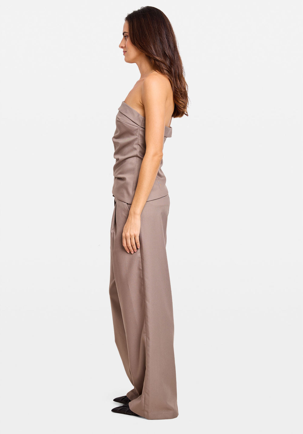 DRAPED TAILORED BUSTIER TAUPE