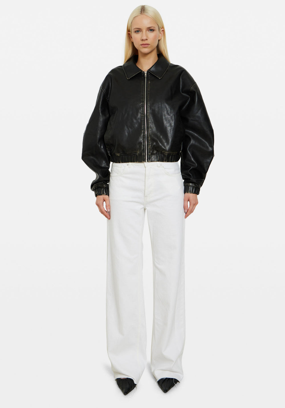 FADED PU BOMBER JACKET BLACK | Chosen By Tuchuzy | Tuchuzy