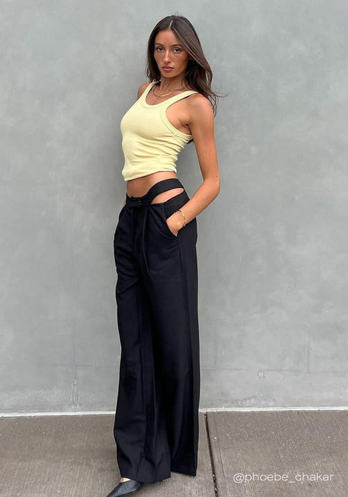 LOW RISE ASYMMETRIC CUTOUT PANT BLACK | Chosen By Tuchuzy