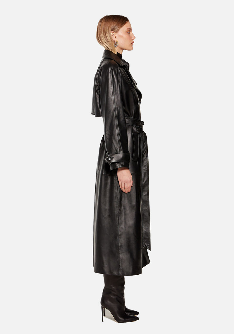 CORRIN LEATHER TRENCH BLACK