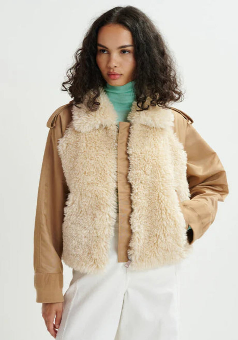 HELDIN FABRIC MIX JACKET SOUR CREAM