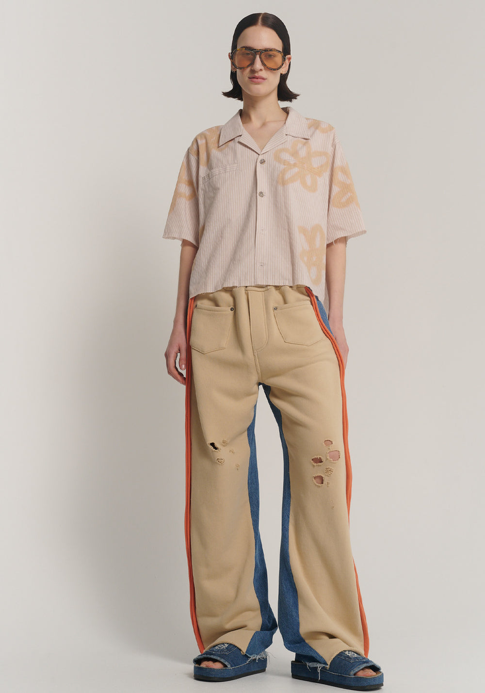 HAND SPRAYED FLOWER YARN DYE STRIPE CAMP SHIRT