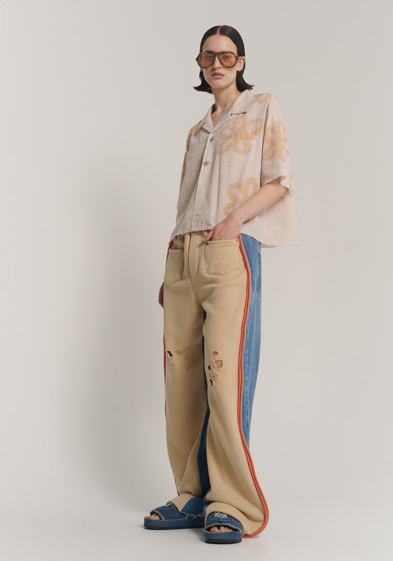 HAND SPRAYED FLOWER YARN DYE STRIPE CAMP SHIRT