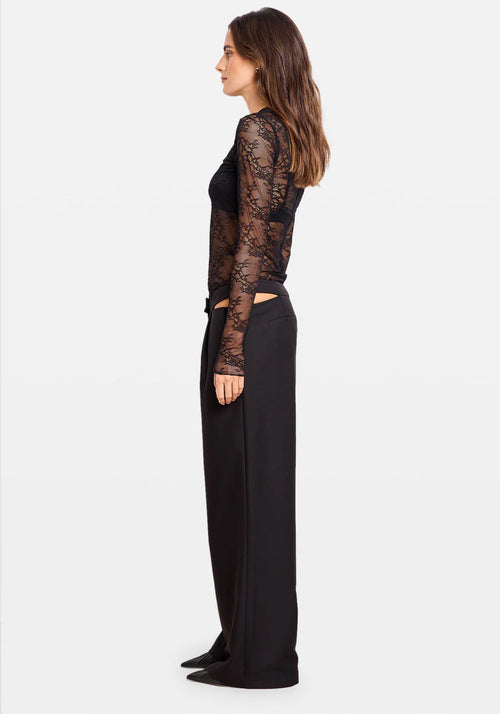 LOW RISE ASYMMETRIC CUTOUT PANT BLACK | Chosen By Tuchuzy