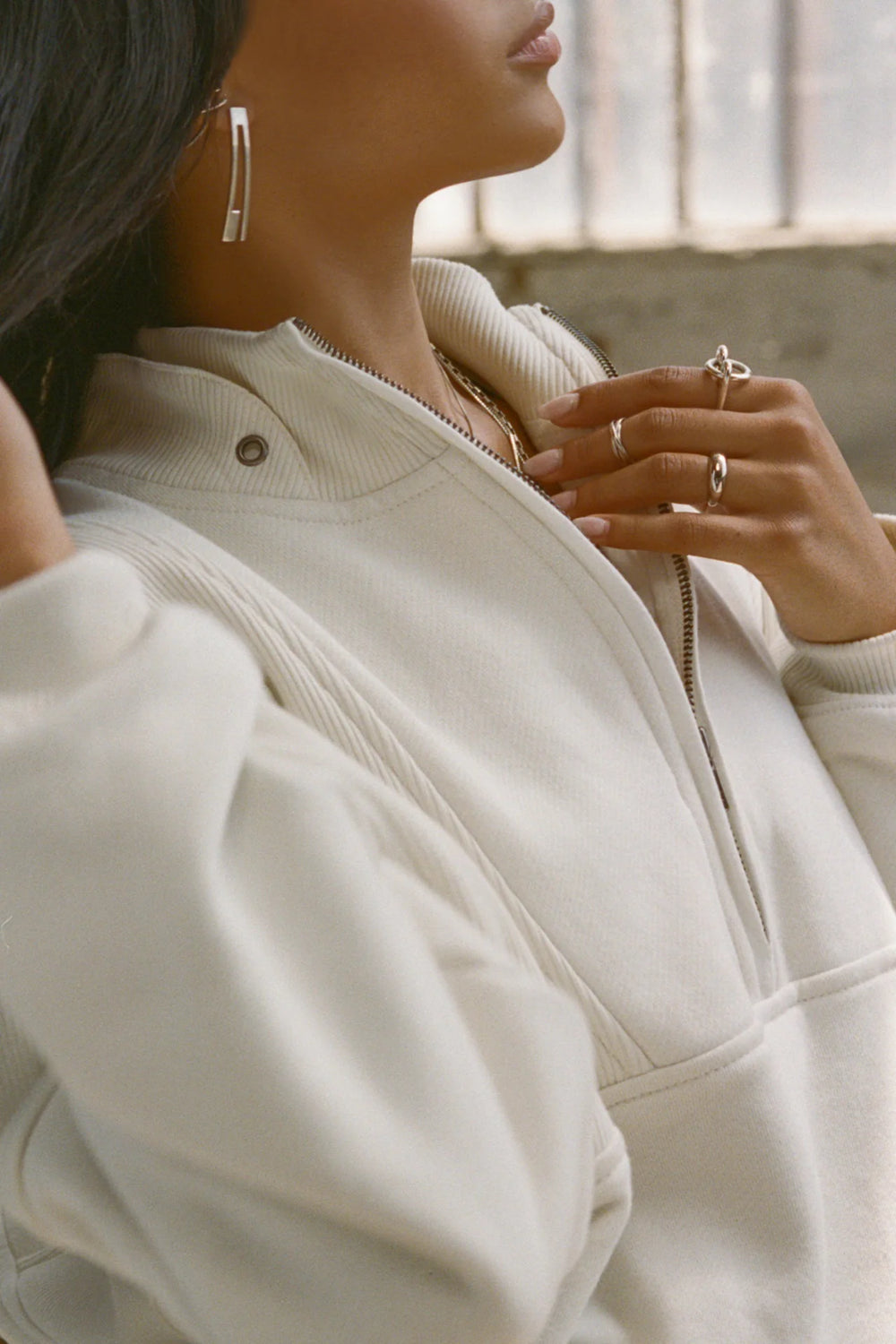 RETRO HALF ZIP WHITE LUXE