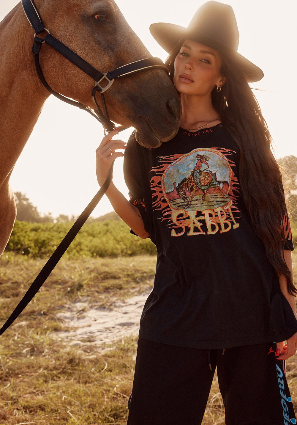 THE FLAMING COWBOY TEE - BLACK