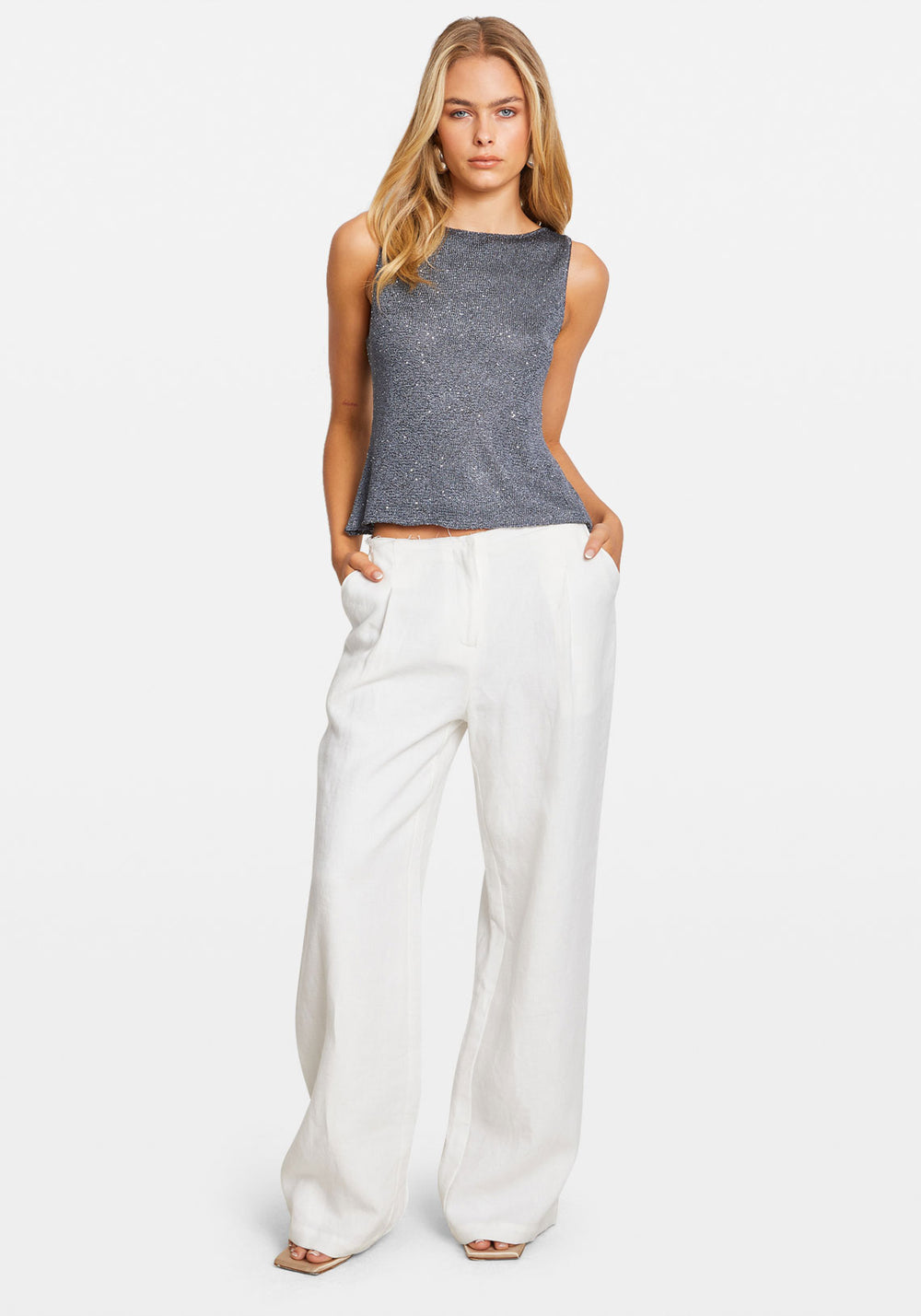 LINEN RAW LOW RISE PANT WHITE