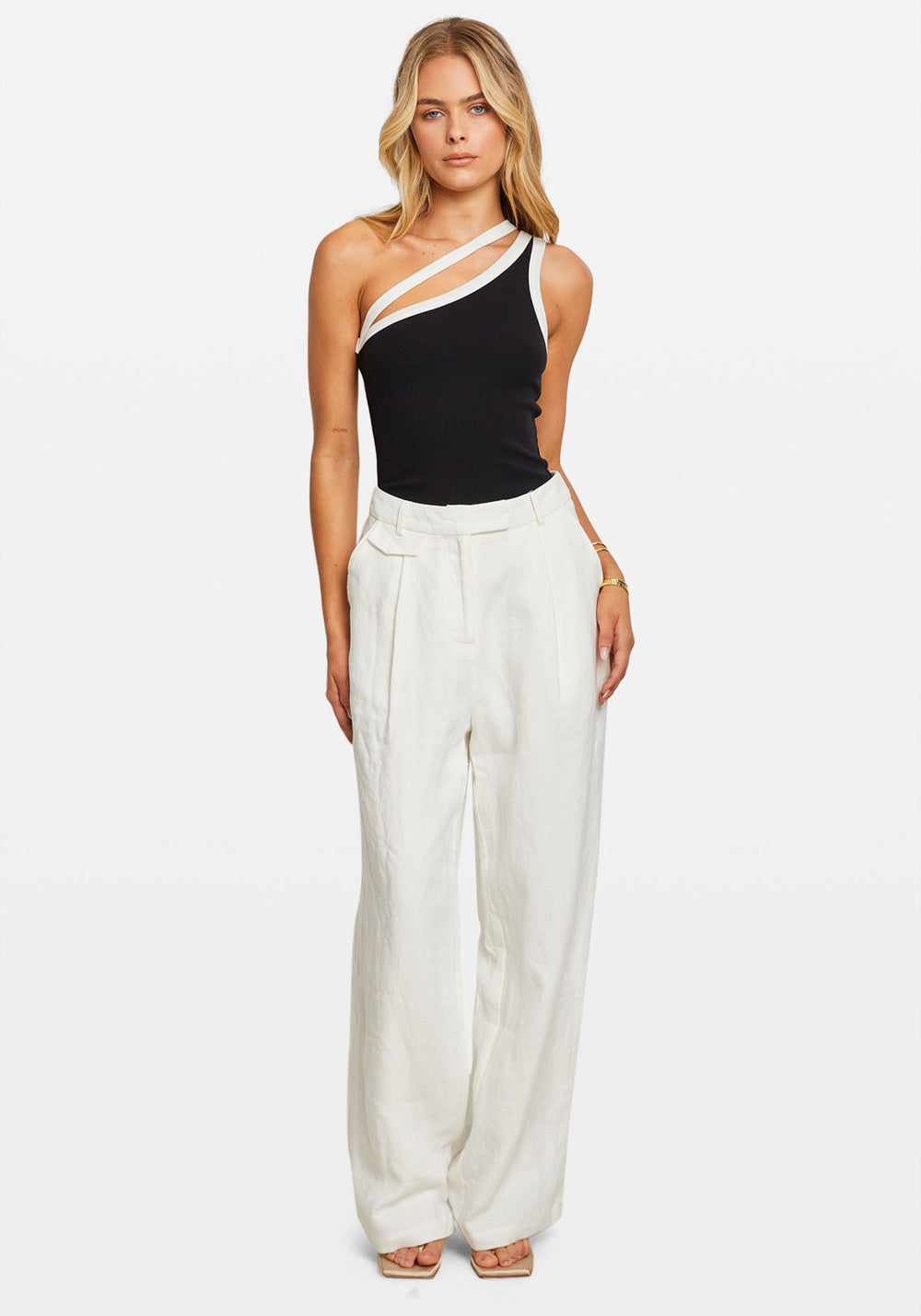 LINEN HIGH RISE TAILORED PANT WHITE