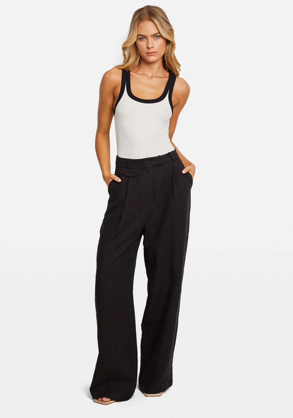 LINEN HIGH RISE TAILORED PANT BLACK