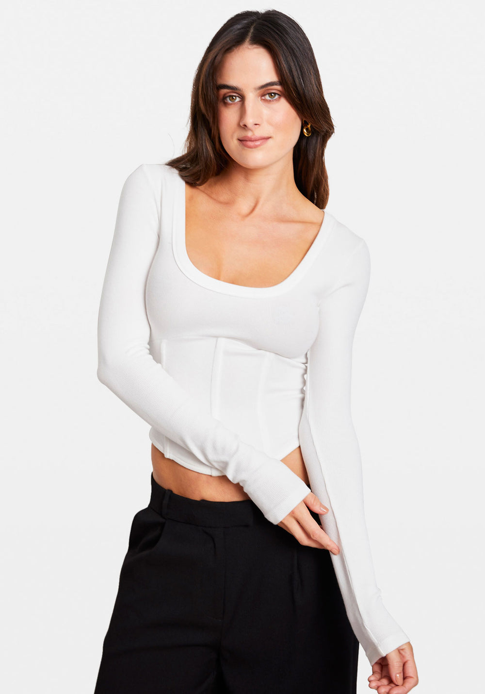 LONG SLEEVE CORSET TOP WHITE