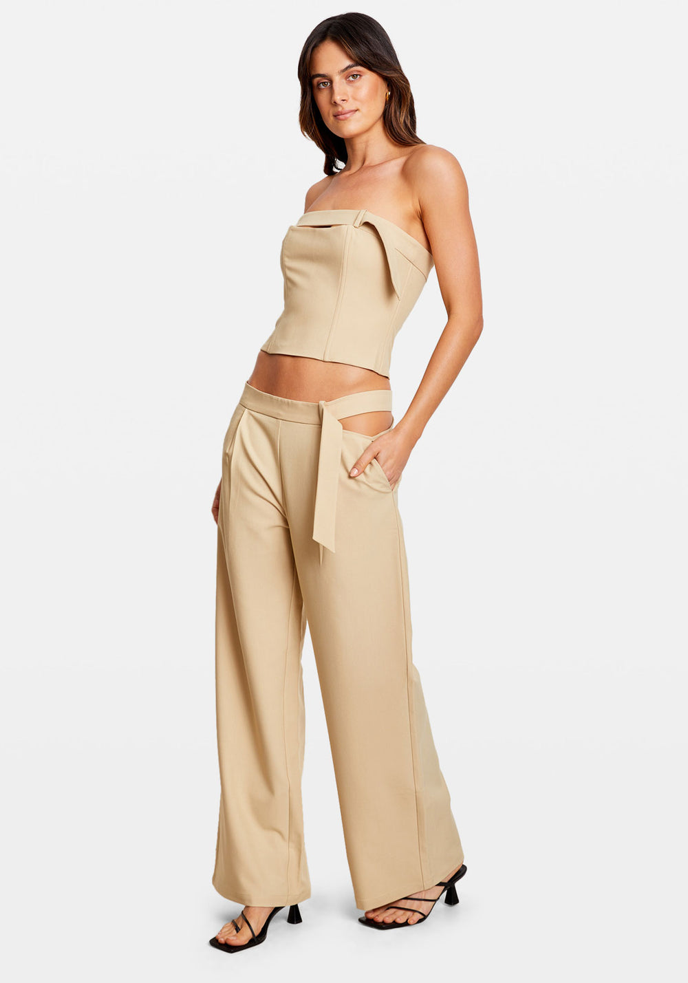 DECONSTRUCTED BELT LOW RISE PANT DESERT