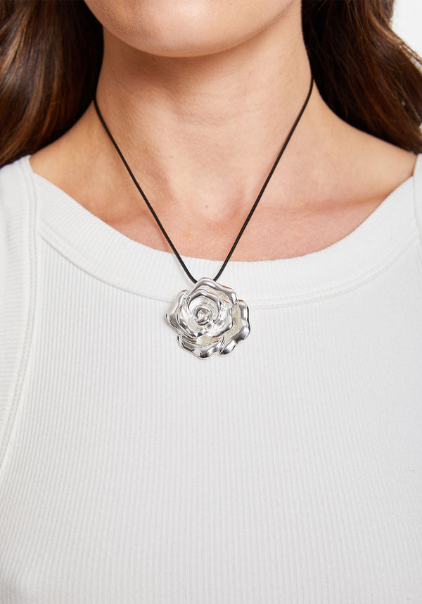 SILVER ROSE NECKLACE