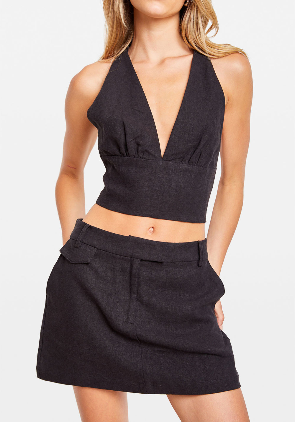 LINEN TAILORED MINI SKIRT BLACK