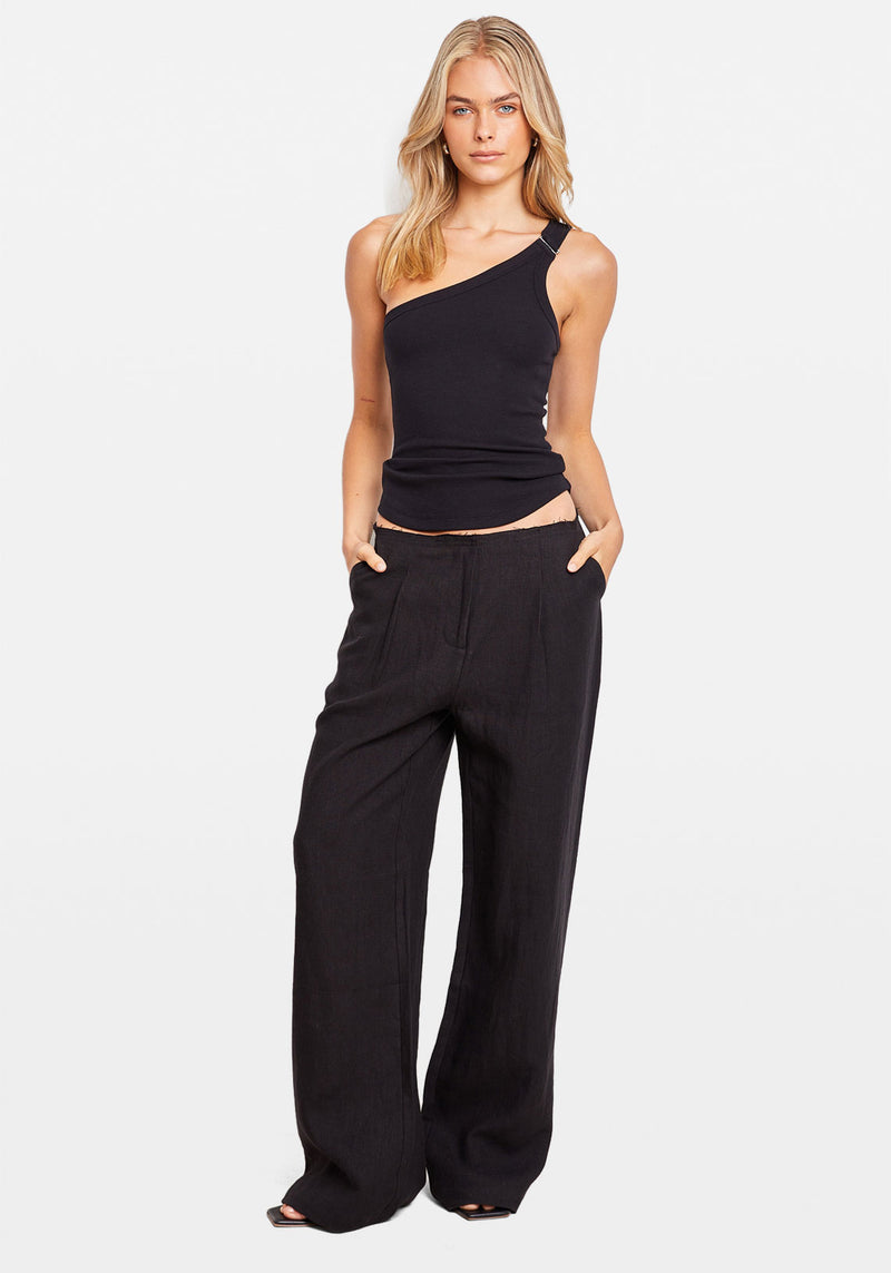 LINEN RAW LOW RISE PANT BLACK