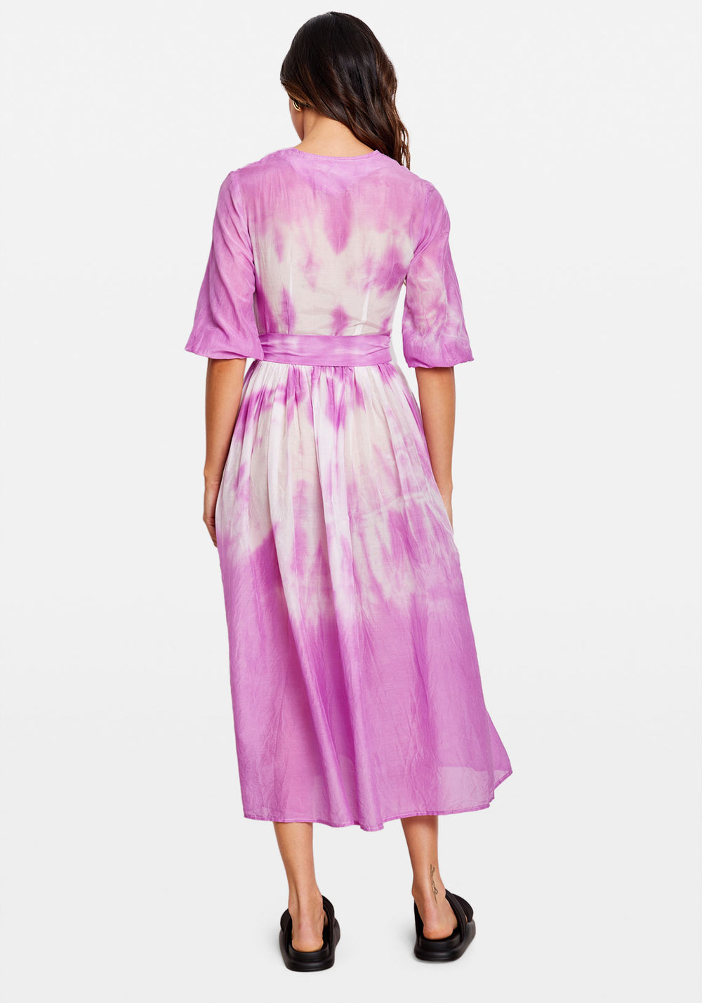 SILK COTTON PLEAT DRESS BERRY