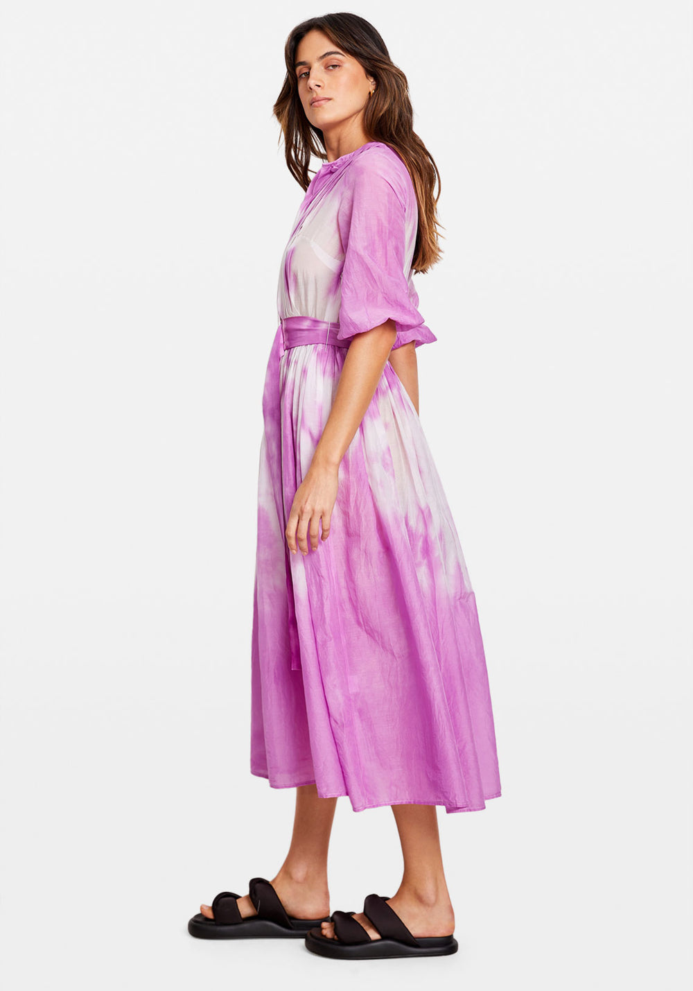 SILK COTTON PLEAT DRESS BERRY