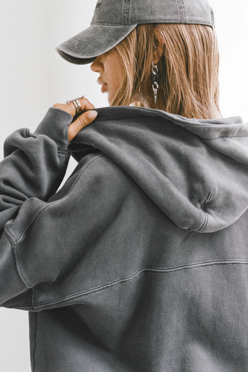 OVERSIZED ZIP HOODIE WASHED BLACK