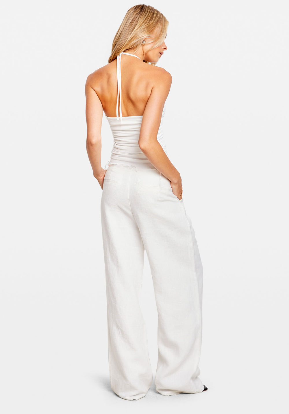 RUCHED HALTER TOP WHITE