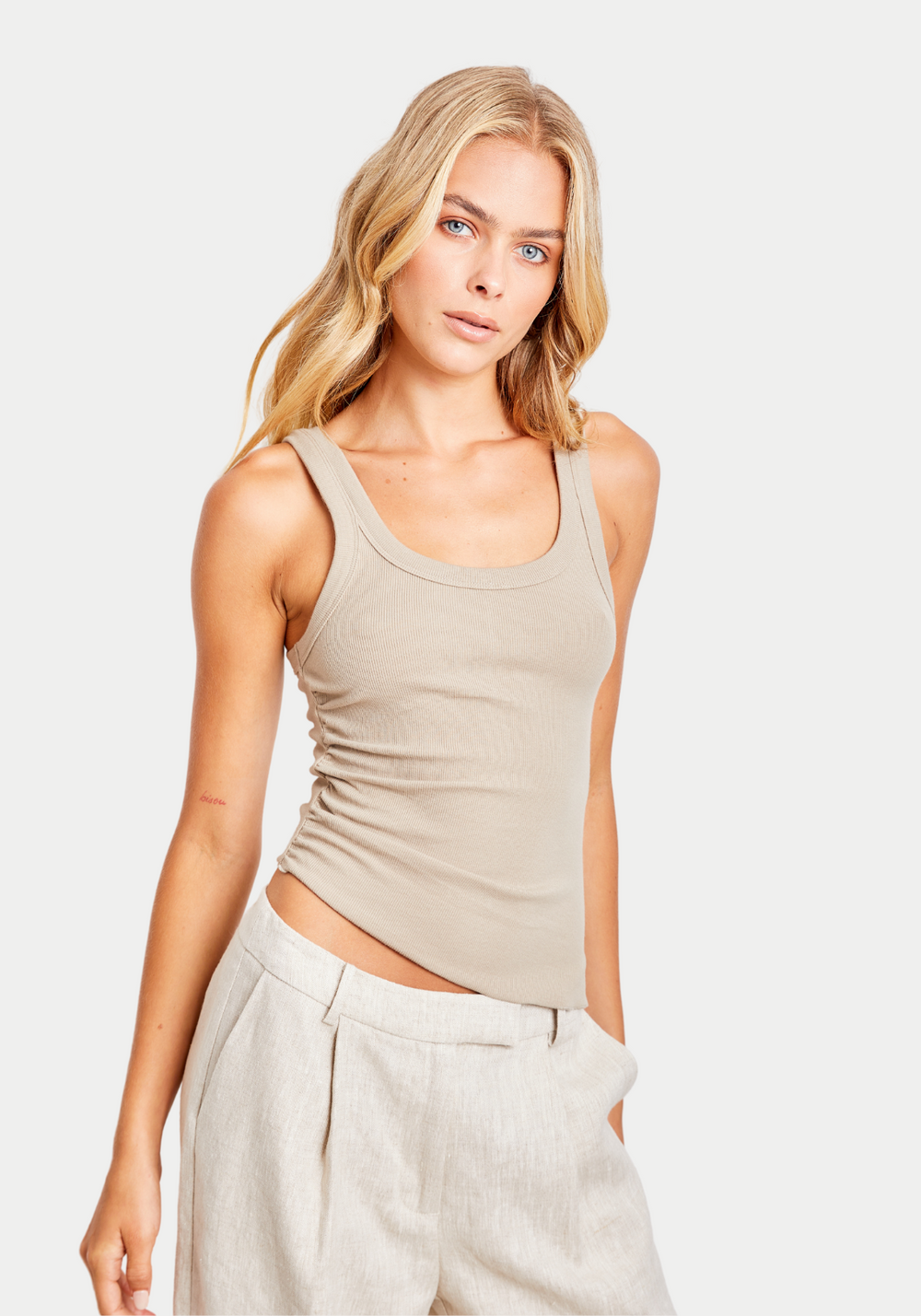 RUCHED SCOOP TANK NATURAL