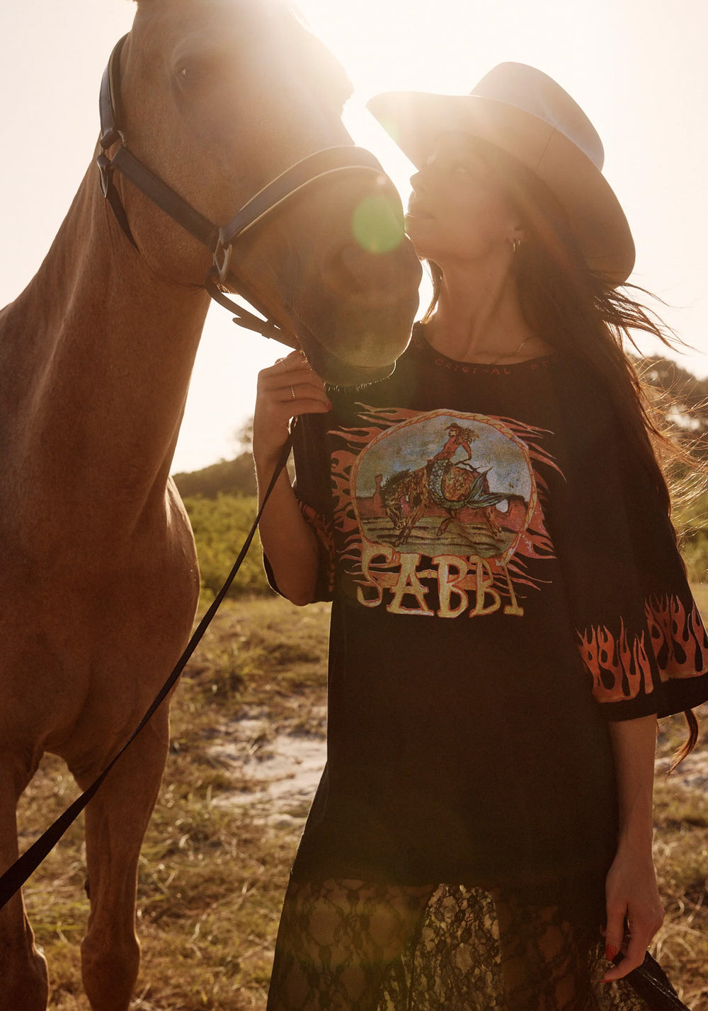 THE FLAMING COWBOY TEE - BLACK