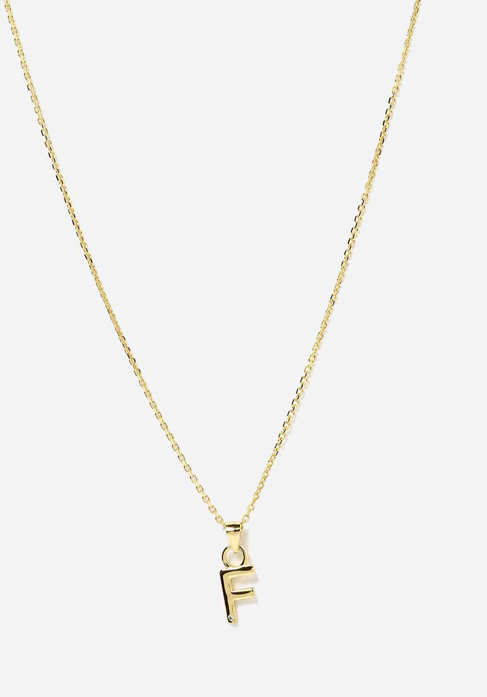 Initial Gold Charm Necklace F