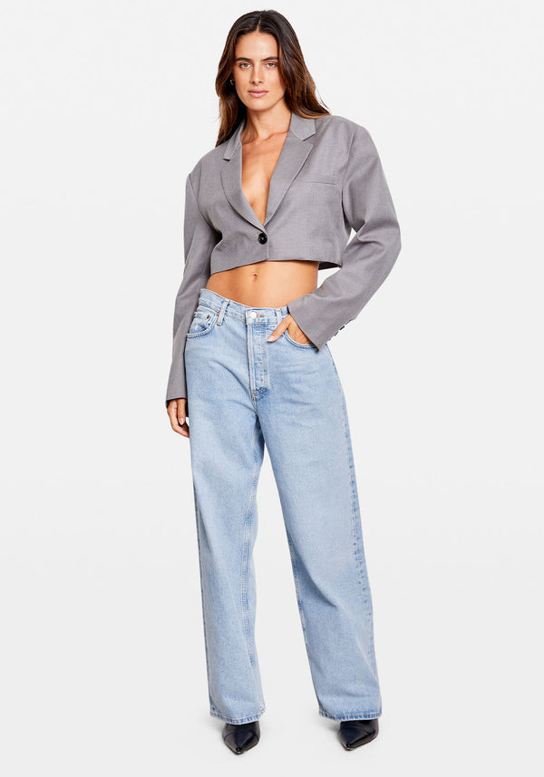 TAILORED CROP BLAZER LIGHT GREY