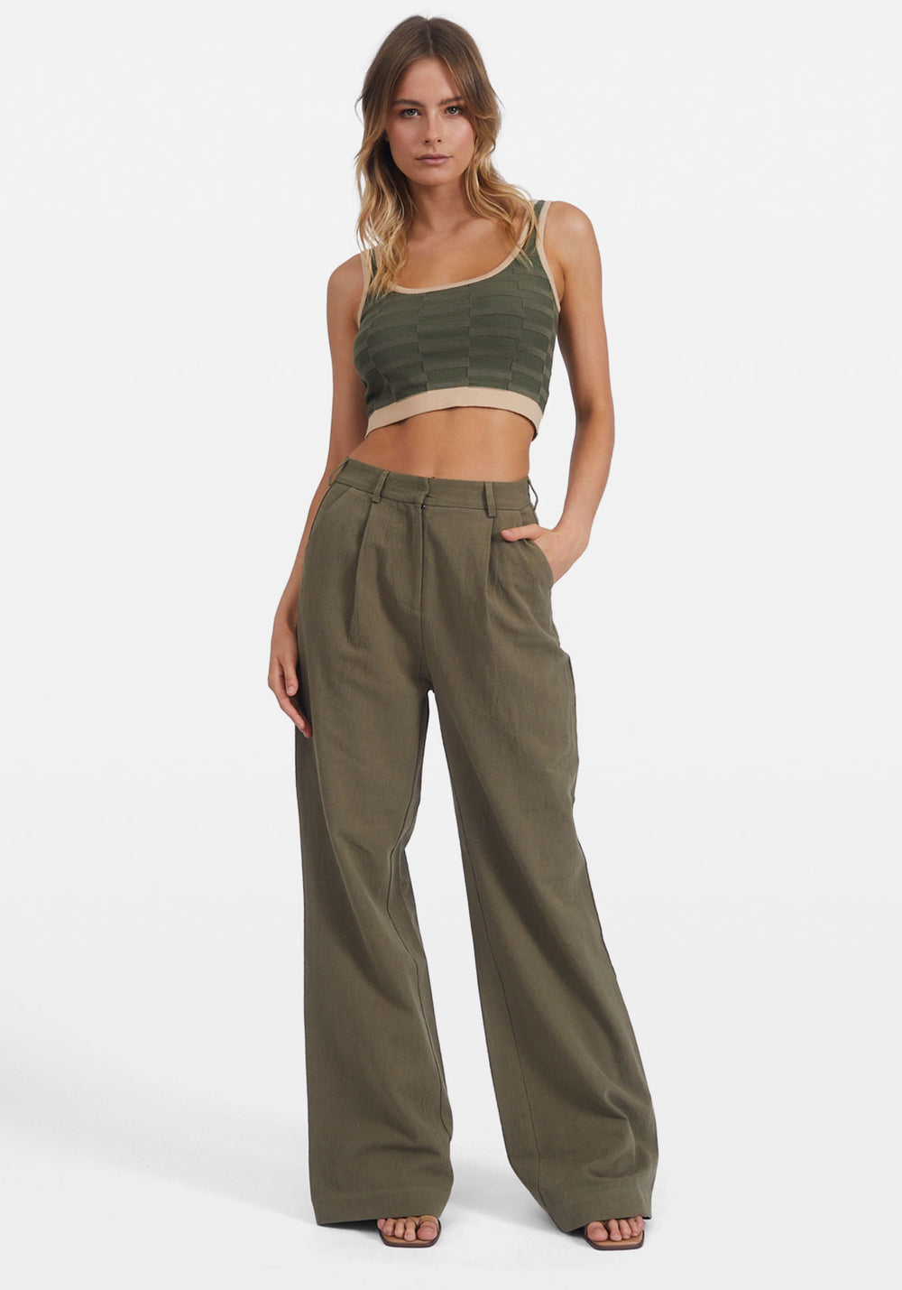 Knit Crop Top Army/Sand