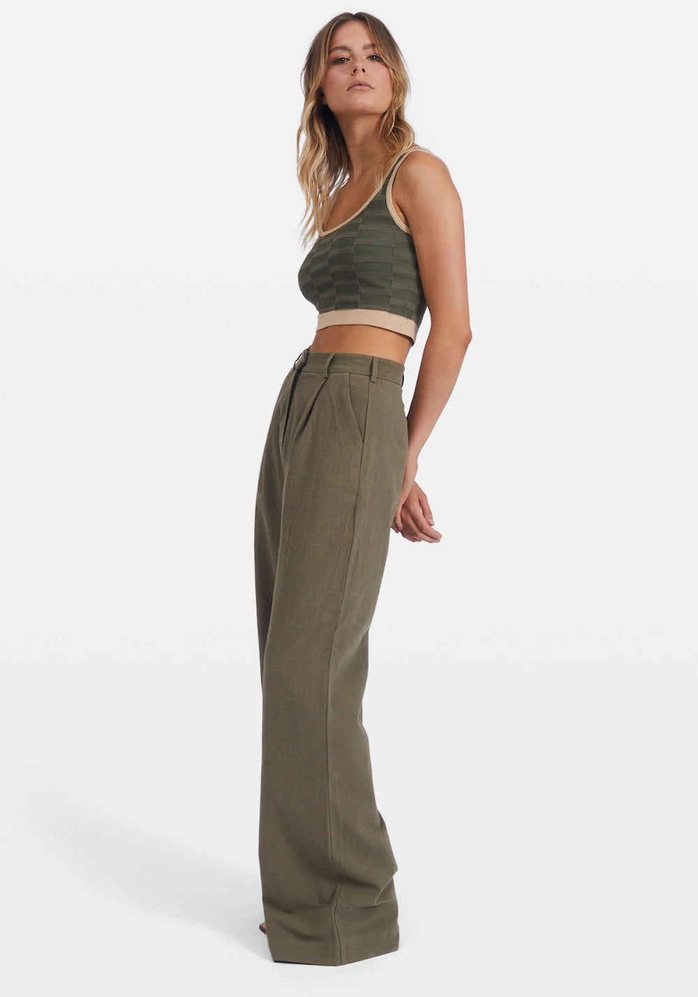 Knit Crop Top Army/Sand