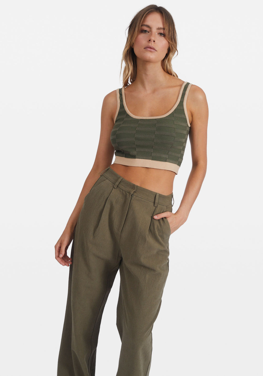 Knit Crop Top Army/Sand