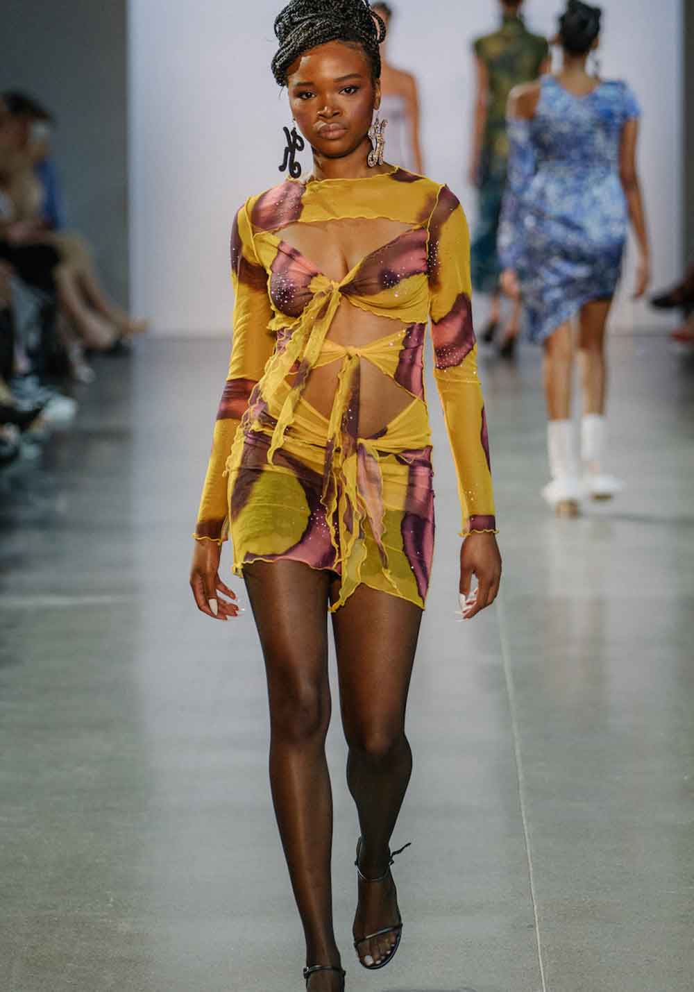 Swirl Print Mesh Tie Dress