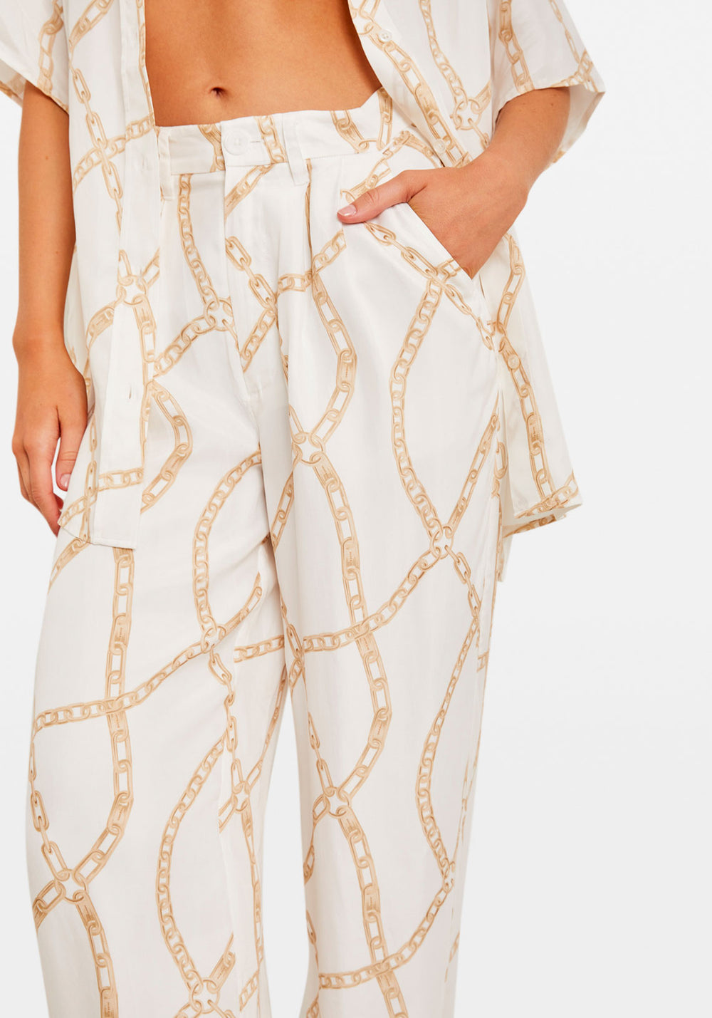 CARRIE PANT CREAM AND TAN LINK PRINT