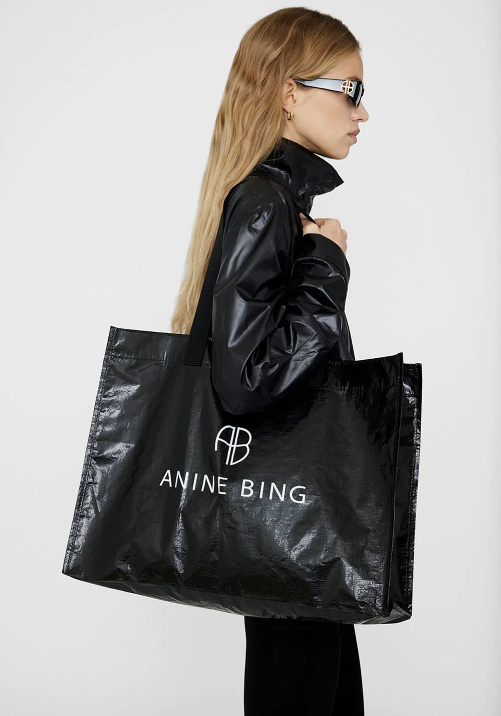Anine Bing Large Rio Tote - Black and Natural Stripe
