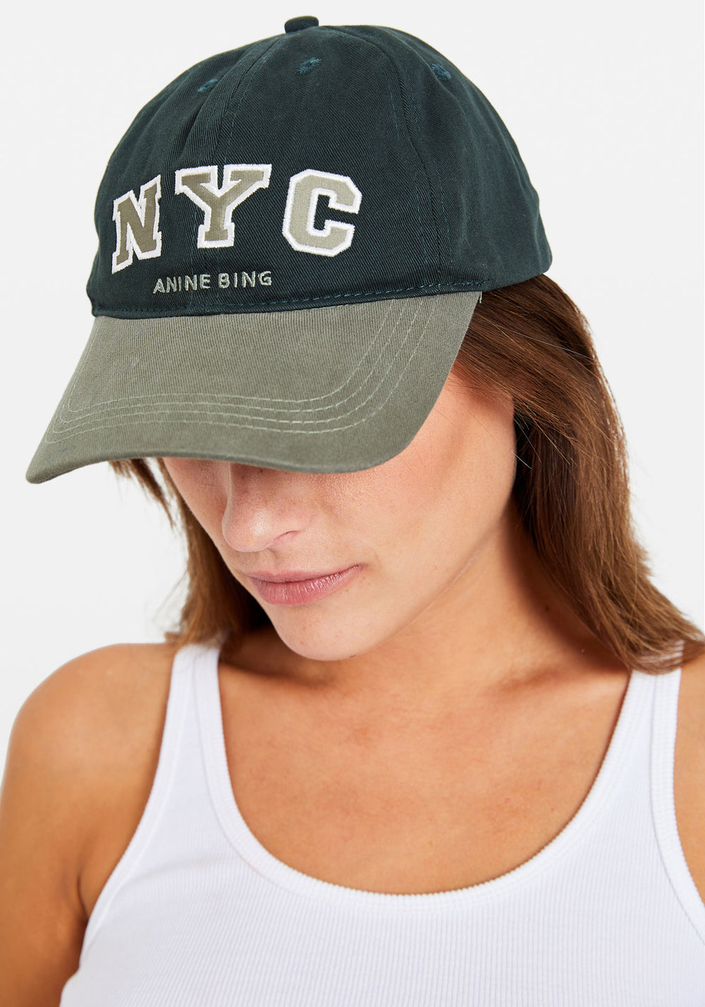 JEREMY BASEBALL CAP NYC CHARCOAL GREEN, Anine Bing