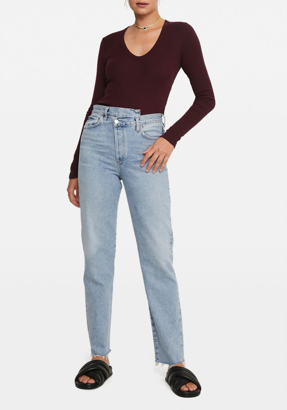 SLIM RIB V NECK L/S T.SHIRT MULBERRY