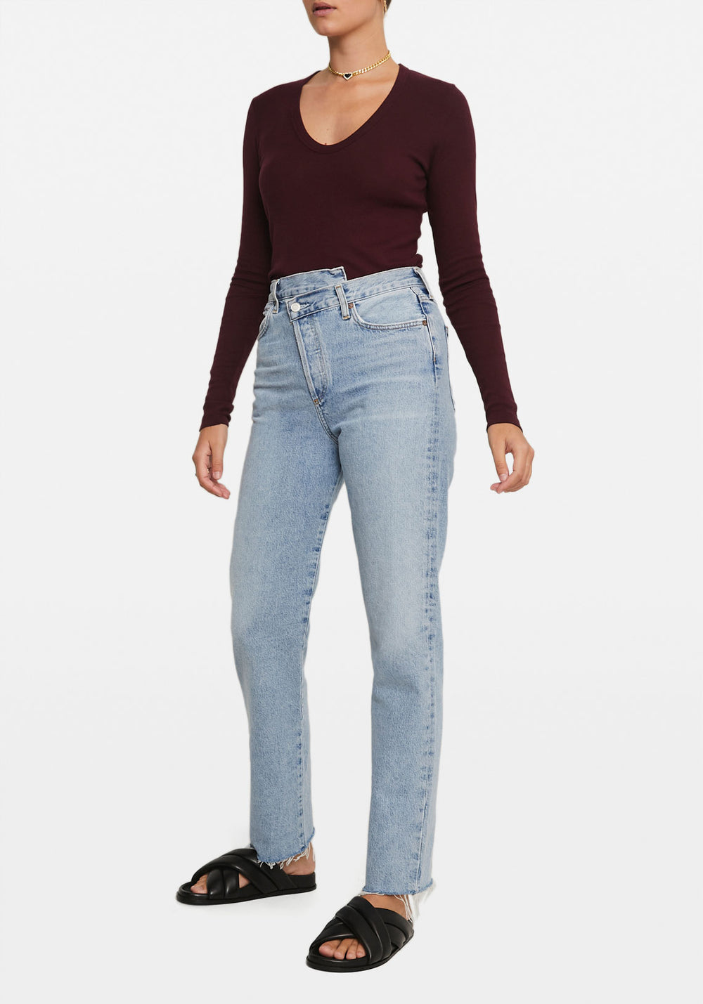 SLIM RIB V NECK L/S T.SHIRT MULBERRY