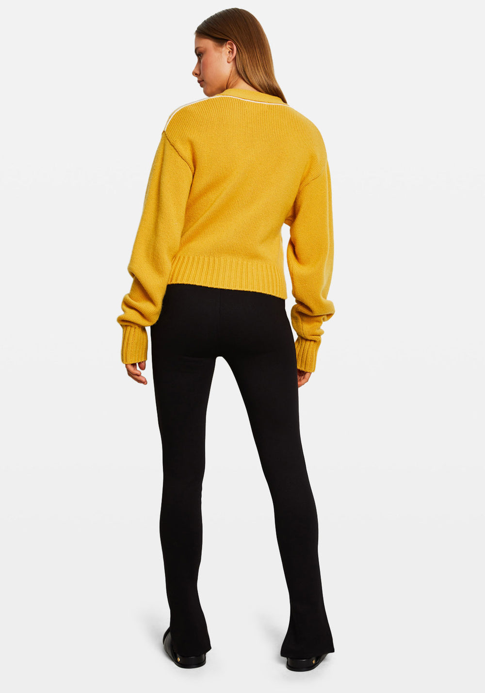 WOOL CASHMERE CROPPED CARDIGAN GOLD