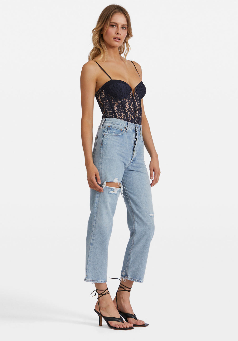 Anne Corded Lace Bodysuit Navy, Cami NYC