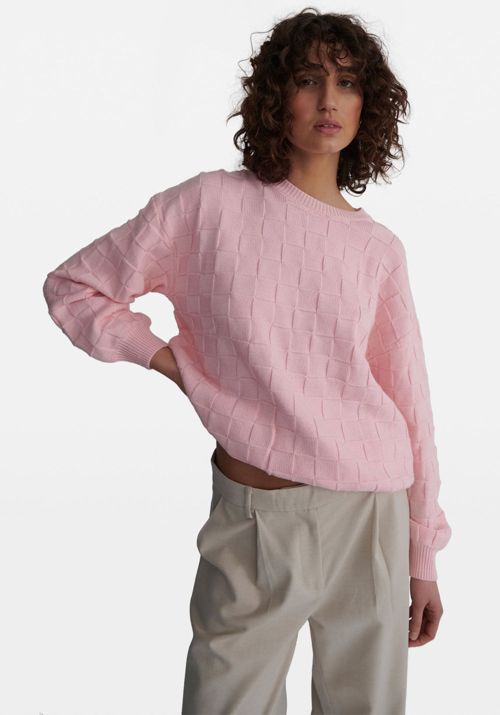 CHECKERBOARD SWEATER PALE PINK